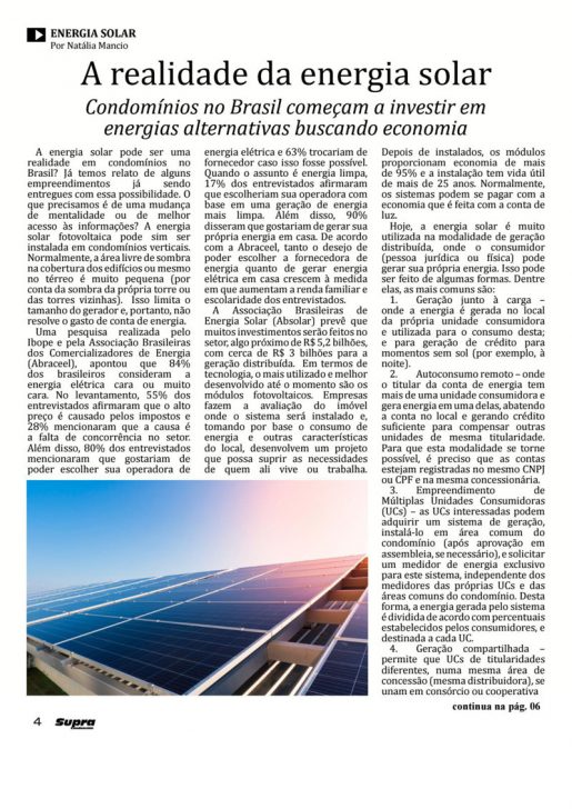 SUPRA CONDOMÍNIOS: ENERGIA SOLAR